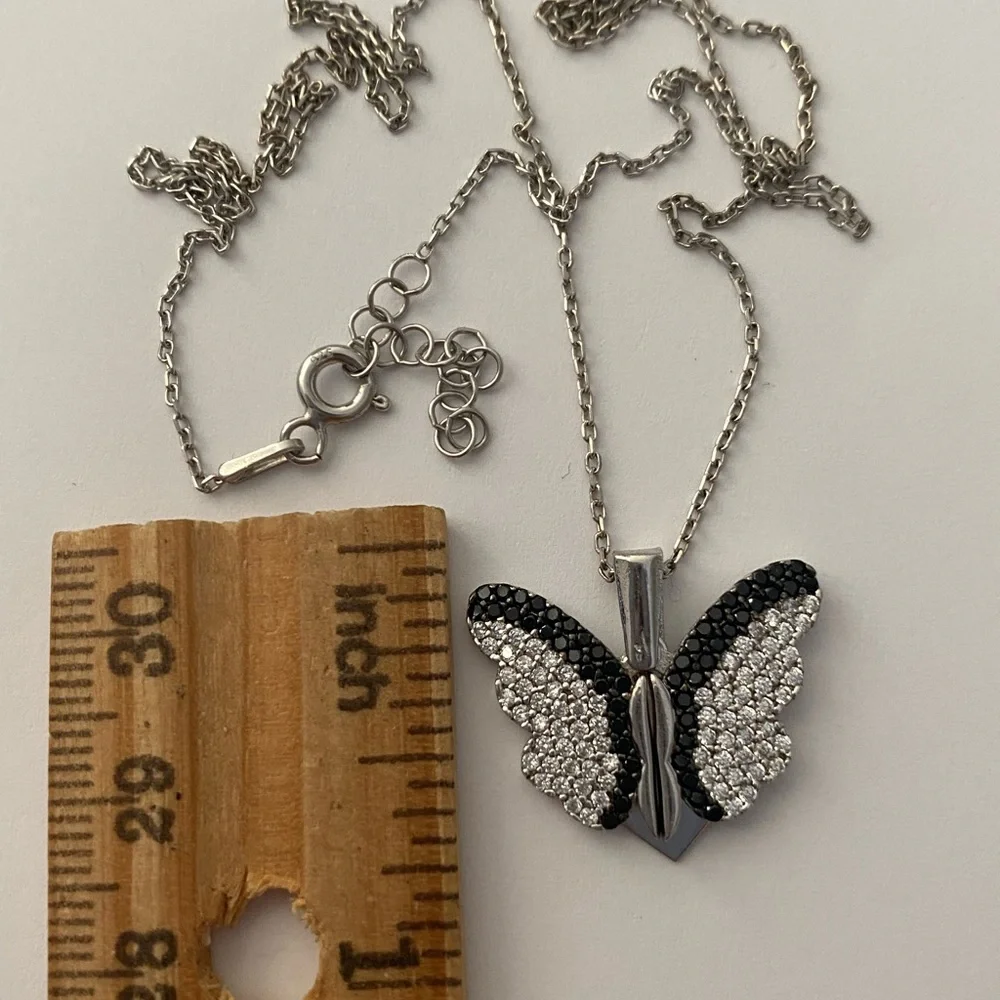 925 Silver butterfly heart initial double necklace - Picture 4 of 6